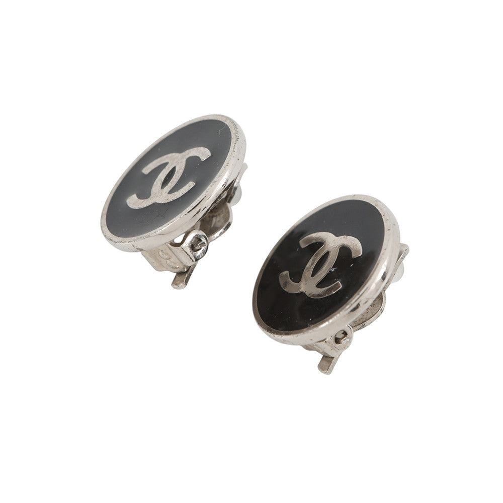CHANEL CC Logo Earring Black Metal