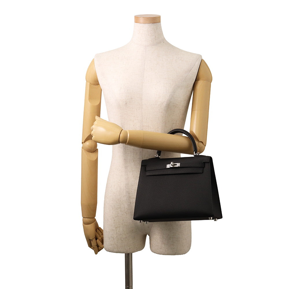 HERMES Kelly Sellier Black Epsom Size 25