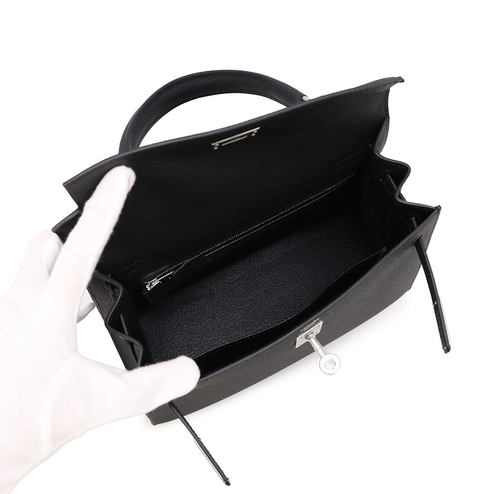 HERMES Kelly Sellier Black Epsom Size 25