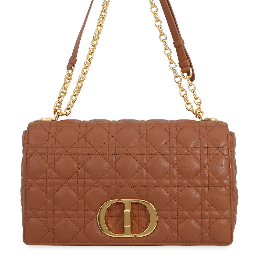 Dior Caro ChainShoulder Bag Brown Leather Size Large