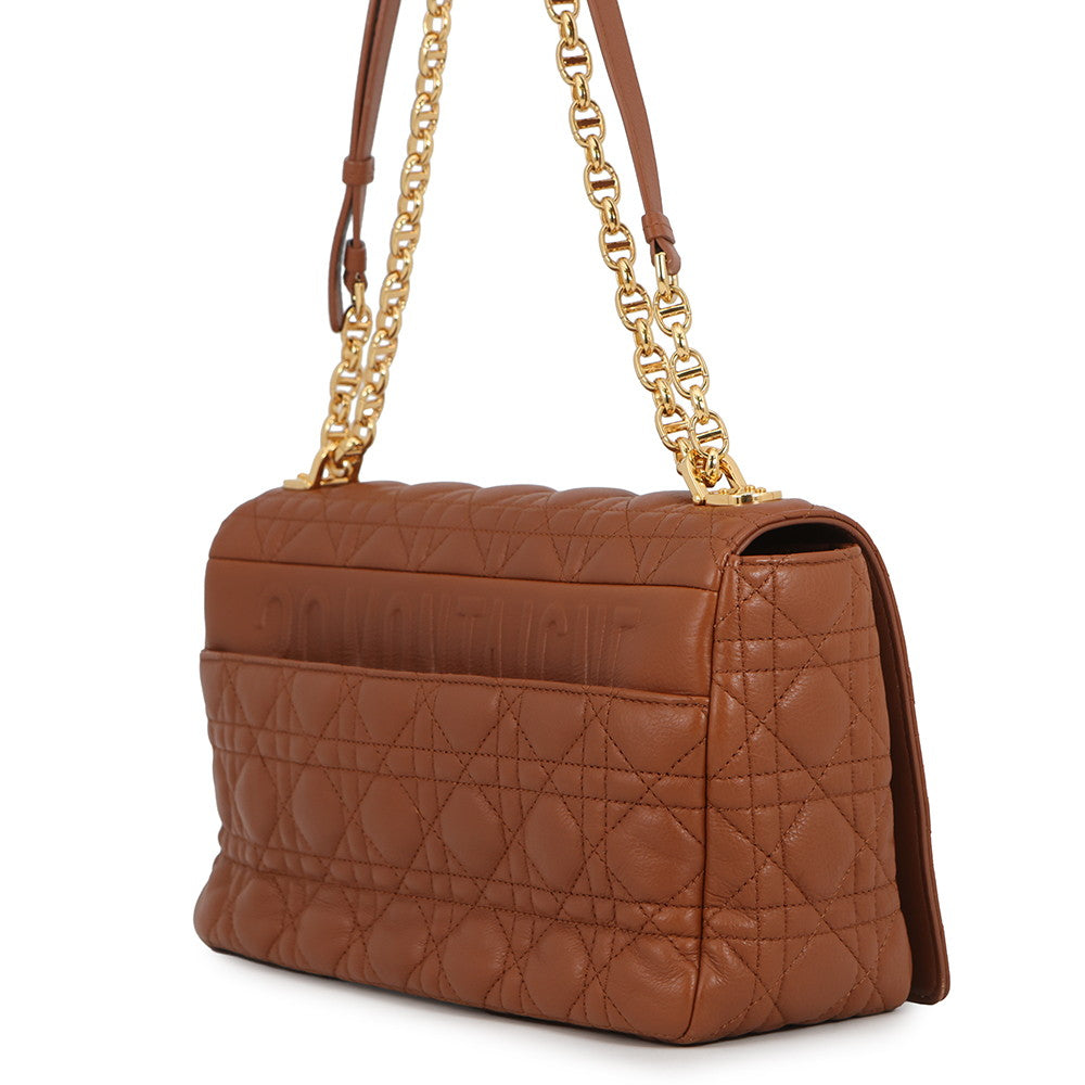 Dior Caro ChainShoulder Bag Brown Leather Size Large