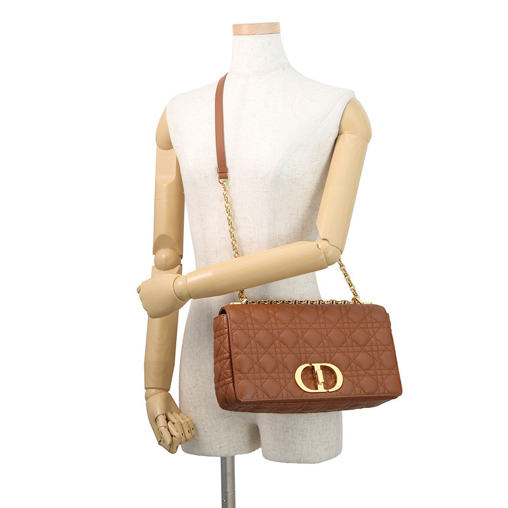 Dior Caro ChainShoulder Bag Brown Leather Size Large