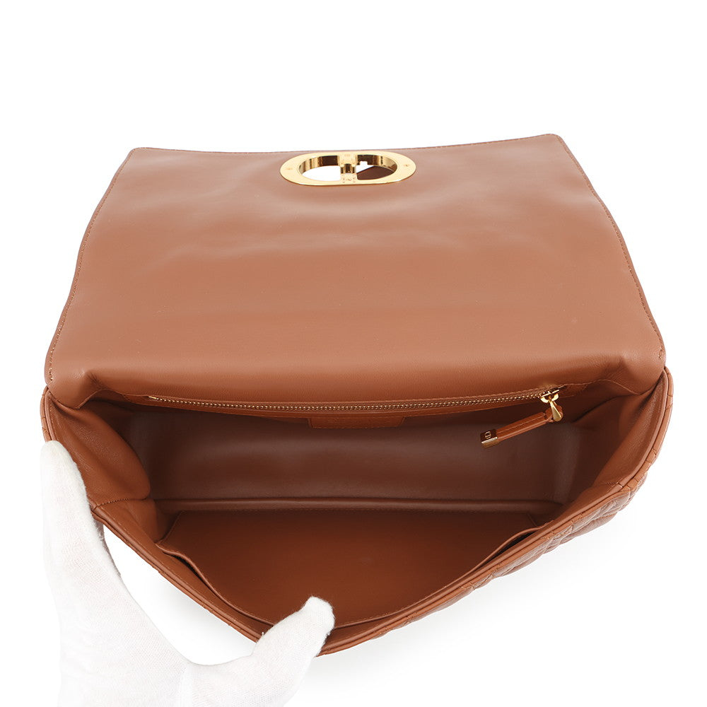 Dior Caro ChainShoulder Bag Brown Leather Size Large