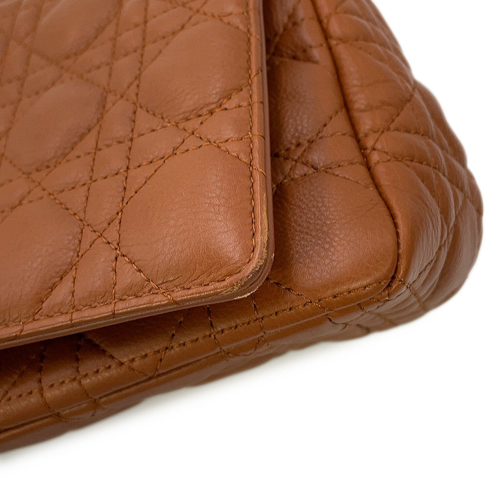 Dior Caro ChainShoulder Bag Brown Leather Size Large
