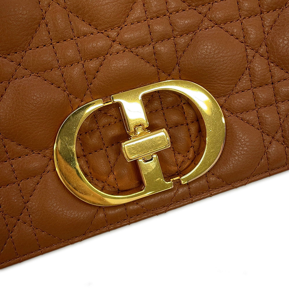 Dior Caro ChainShoulder Bag Brown Leather Size Large