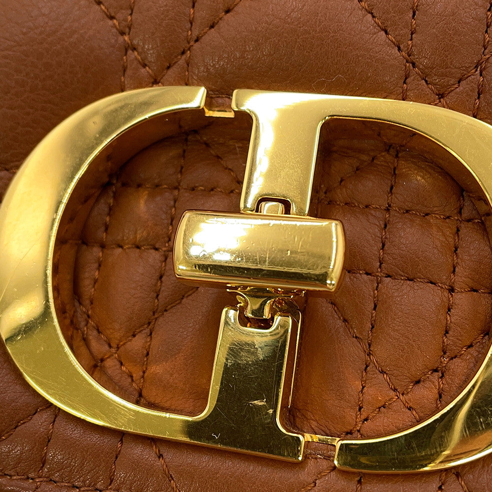 Dior Caro ChainShoulder Bag Brown Leather Size Large
