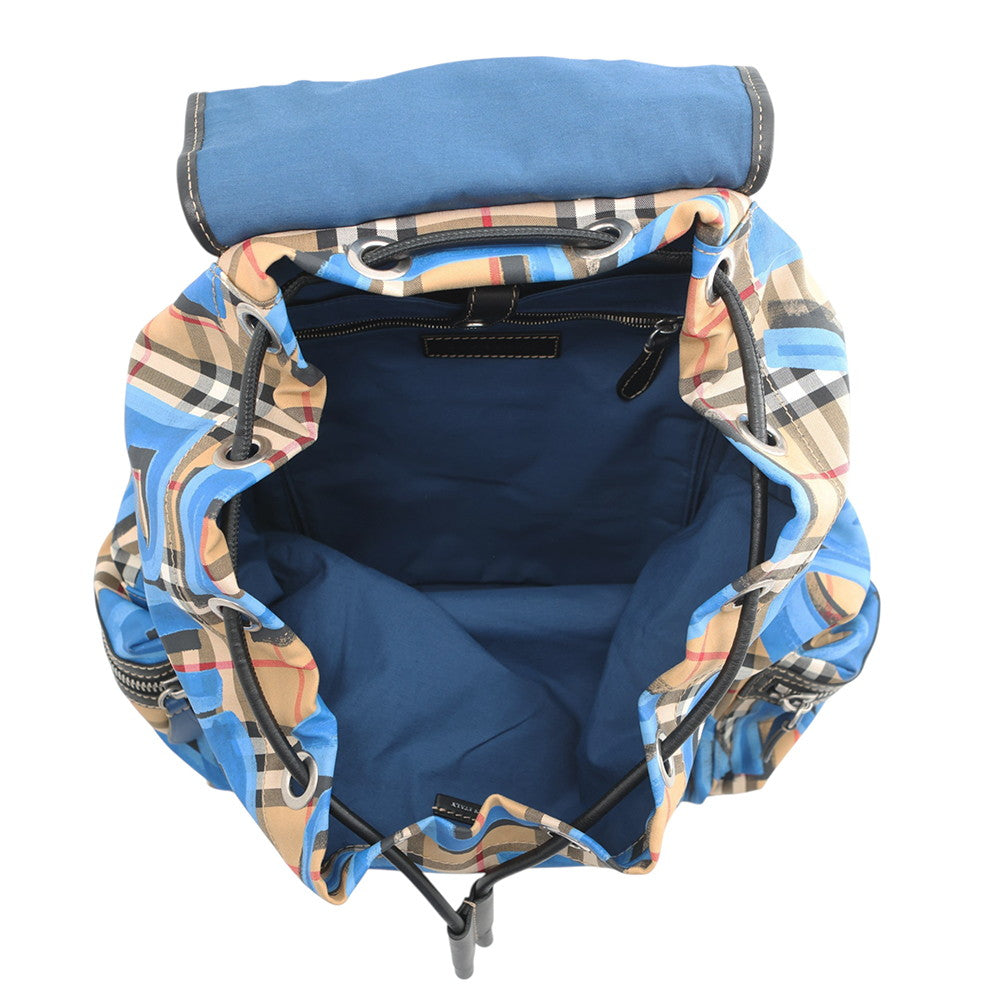 BURBERRY Check Pattern Graffiti Backpack Blue/Antique yellow4076962 Nylon Leather