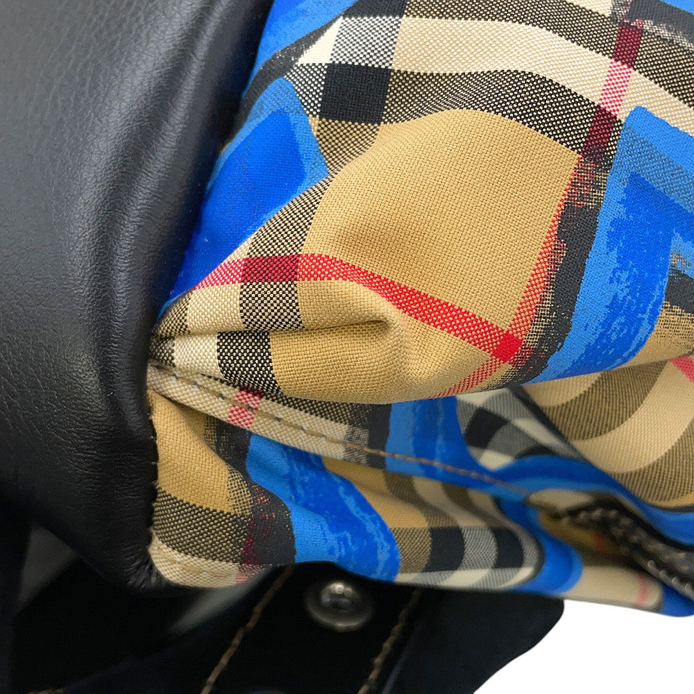 BURBERRY Check Pattern Graffiti Backpack Blue/Antique yellow4076962 Nylon Leather