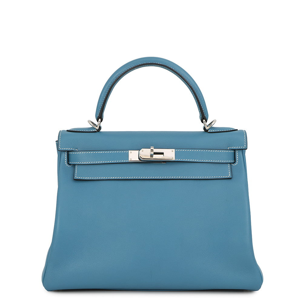HERMES Kelly Retourne Blue Jean Evergrain Size 28