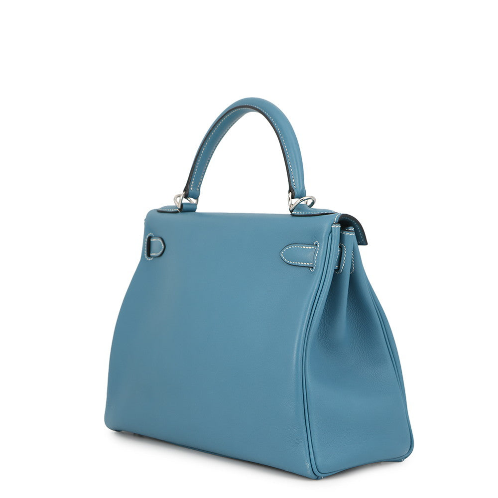HERMES Kelly Retourne Blue Jean Evergrain Size 28