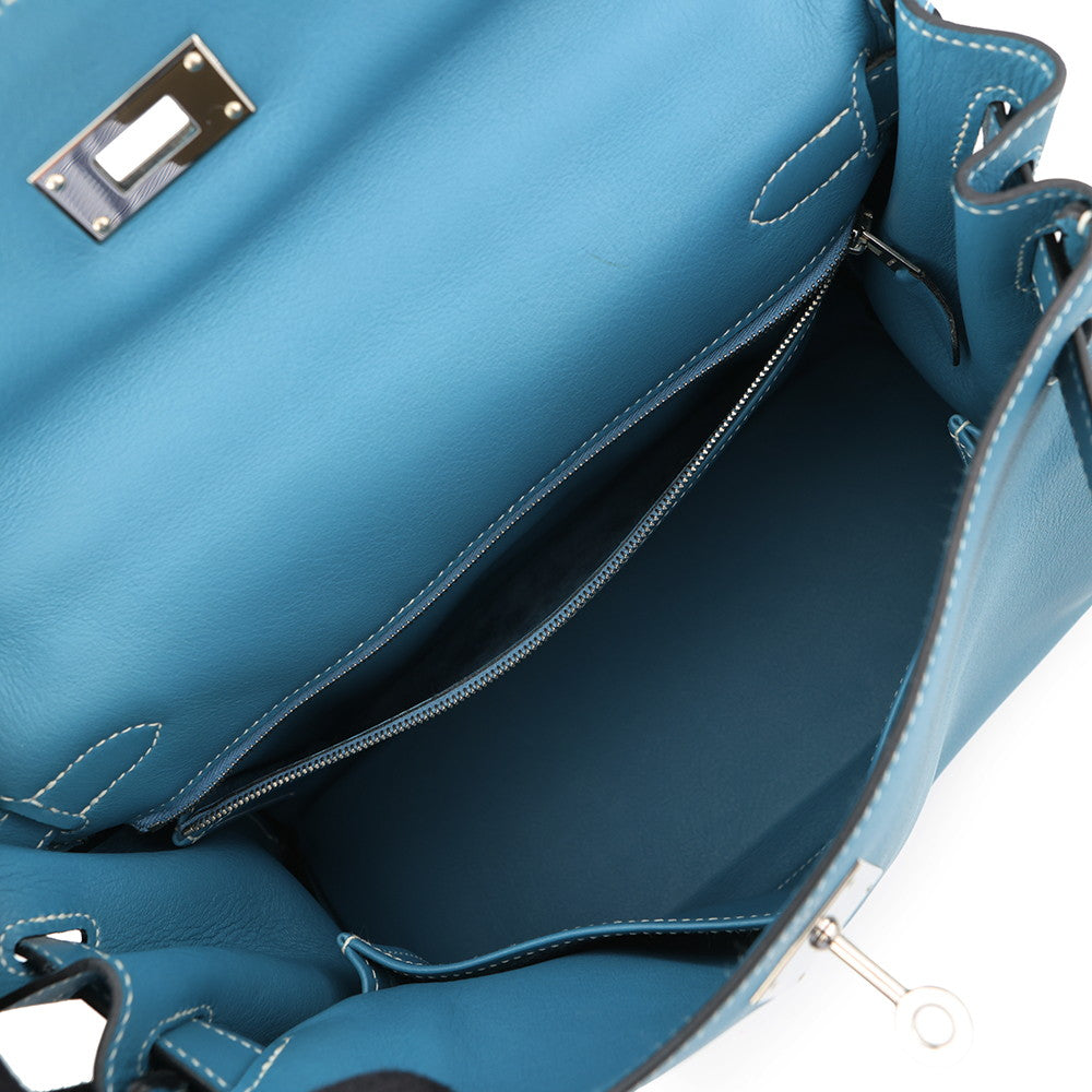 HERMES Kelly Retourne Blue Jean Evergrain Size 28
