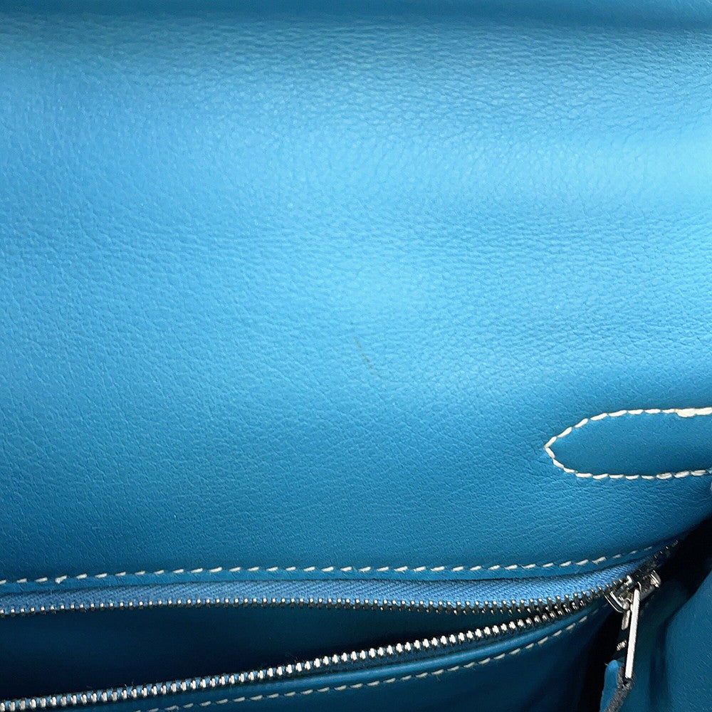 HERMES Kelly Retourne Blue Jean Evergrain Size 28