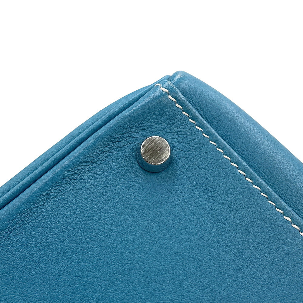 HERMES Kelly Retourne Blue Jean Evergrain Size 28