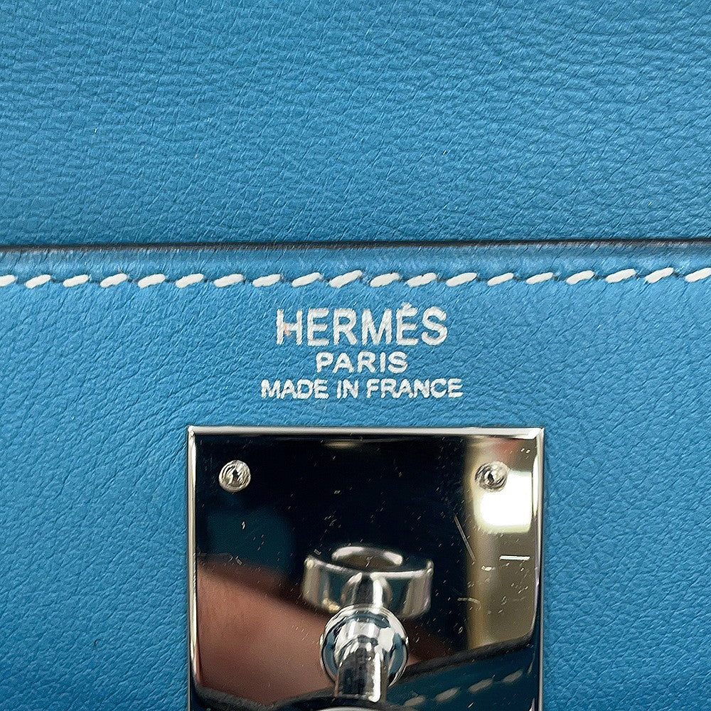 HERMES Kelly Retourne Blue Jean Evergrain Size 28