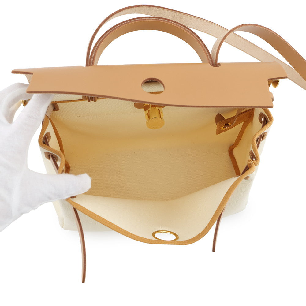 HERMES Herbag Zip Le Tourne Beton/Natural Sable Toile H Vache Hunter Leather Size PM