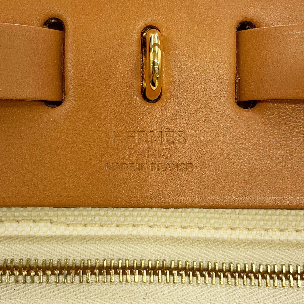 HERMES Herbag Zip Le Tourne Beton/Natural Sable Toile H Vache Hunter Leather Size PM