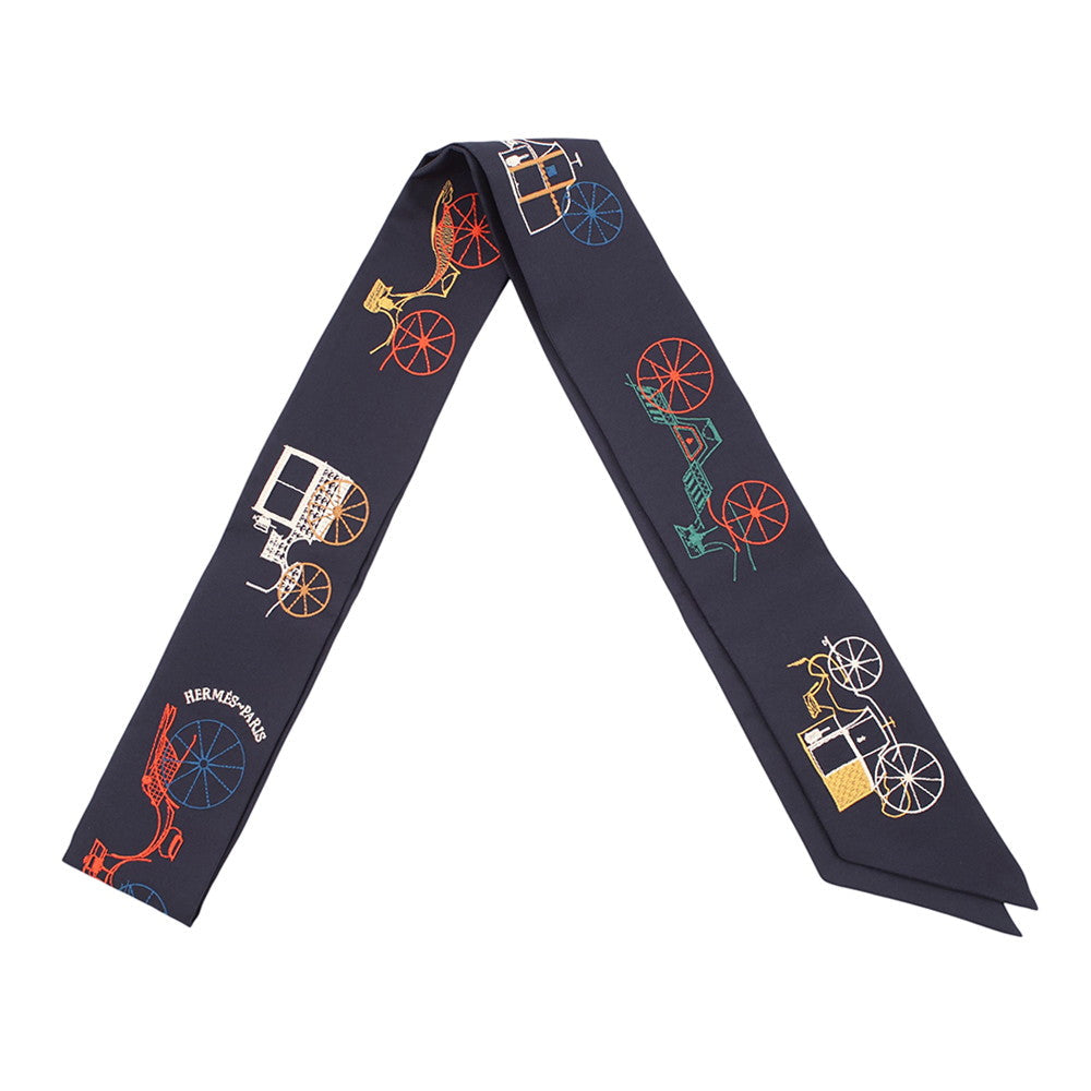 HERMES Twilly Long Twilly A to Berlin Blue・Noir/MulticolorH854175S Silk100%
