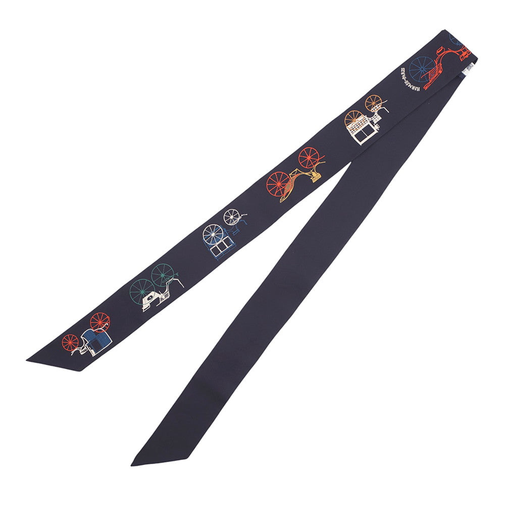 HERMES Twilly Long Twilly A to Berlin Blue・Noir/MulticolorH854175S Silk100%
