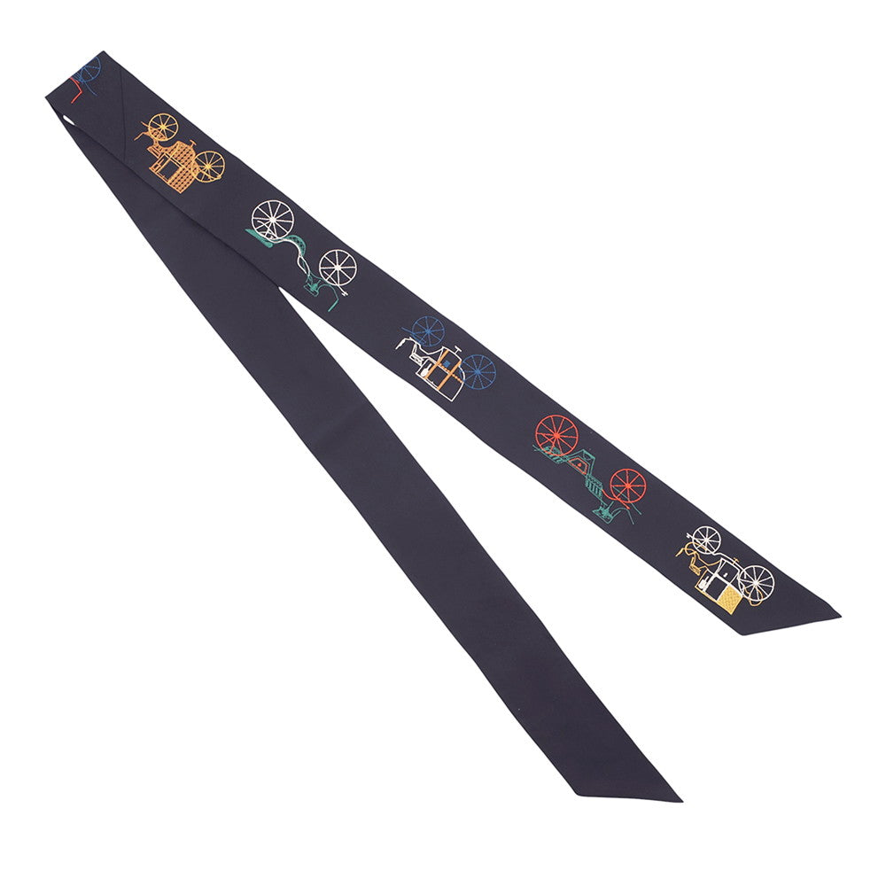 HERMES Twilly Long Twilly A to Berlin Blue・Noir/MulticolorH854175S Silk100%