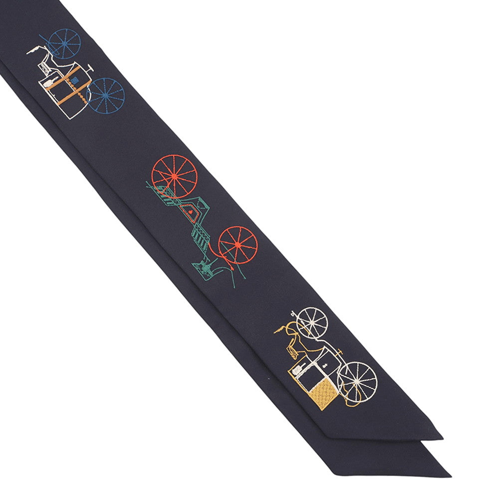 HERMES Twilly Long Twilly A to Berlin Blue・Noir/MulticolorH854175S Silk100%