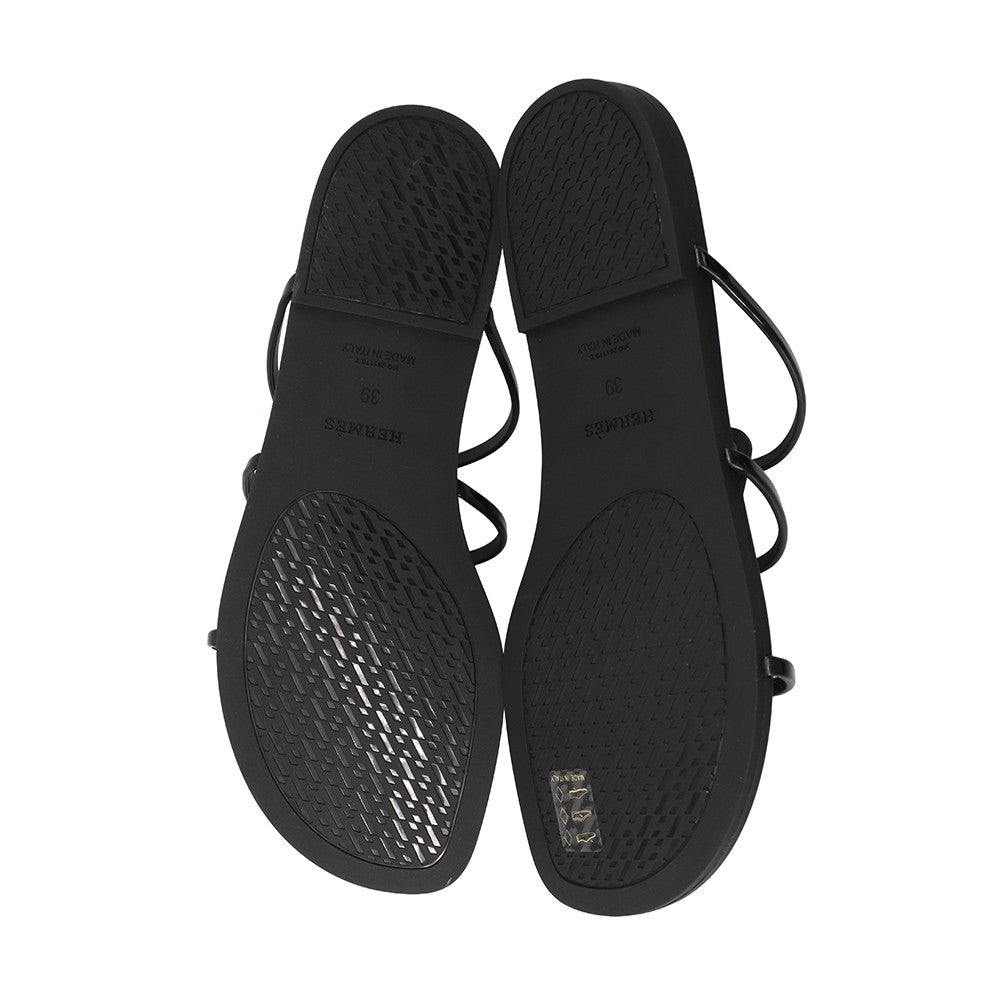 HERMES Mykonos Sandals Black Rubber Size 39
