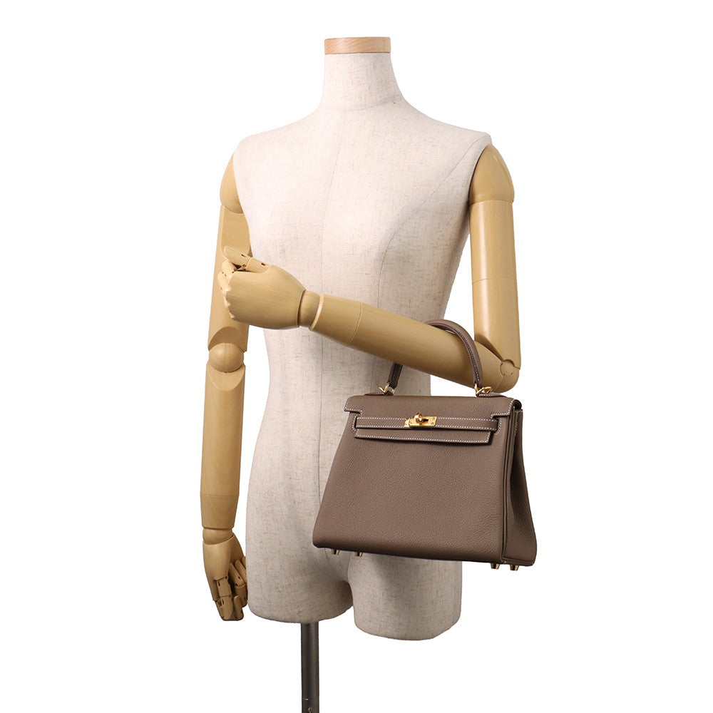 HERMES Kelly Retourne Etoupe Togo Leather Size 25
