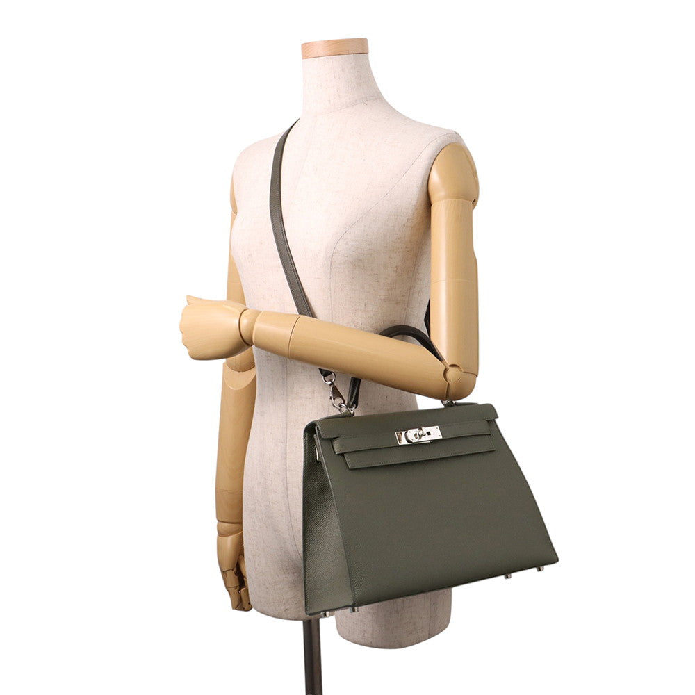 HERMES Kelly Sellier Vert Gris Epsom Size 28