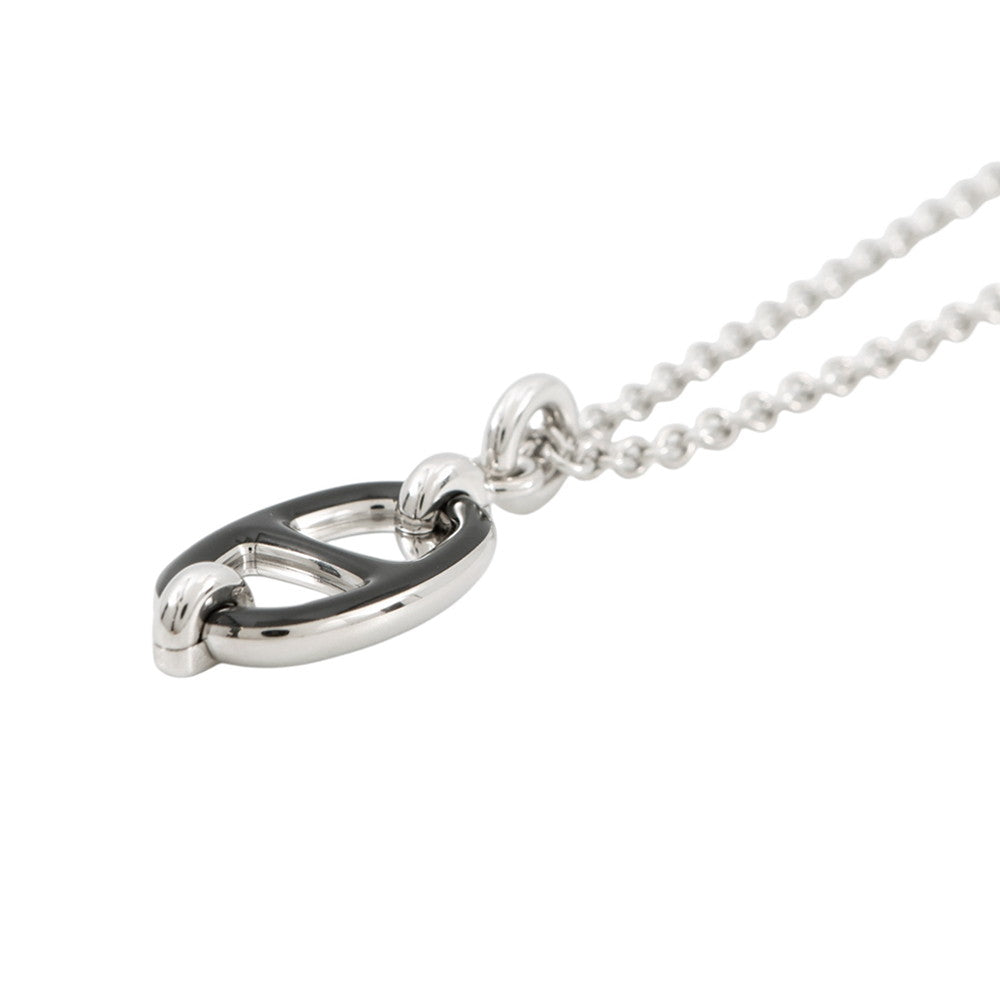 HERMES Maillon Necklace Black Lacquer Metal
