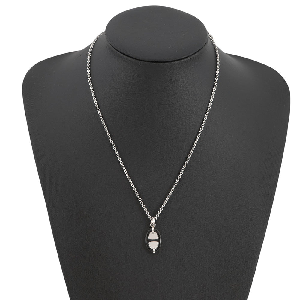 HERMES Maillon Necklace Black Lacquer Metal