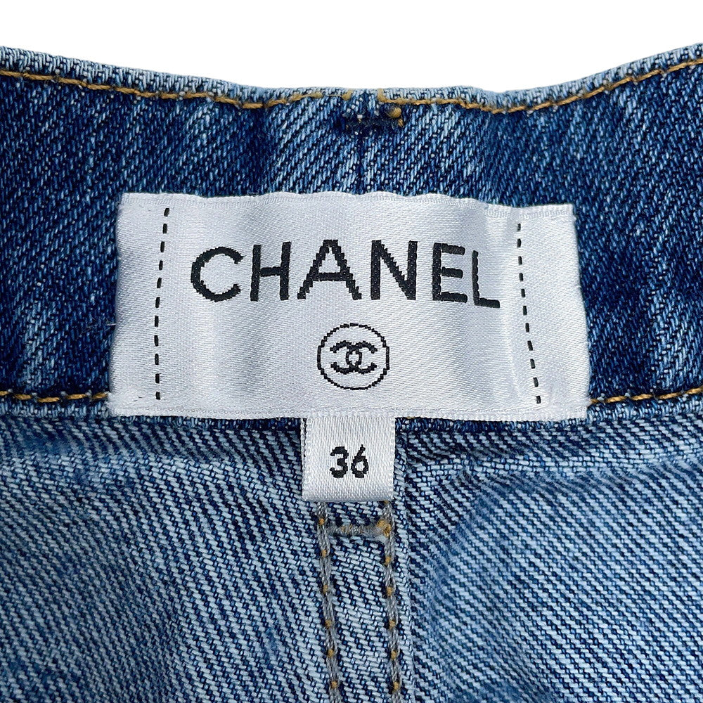 CHANEL CC Logo Denim Pants Size 36 BlueP74549 Cotton100%