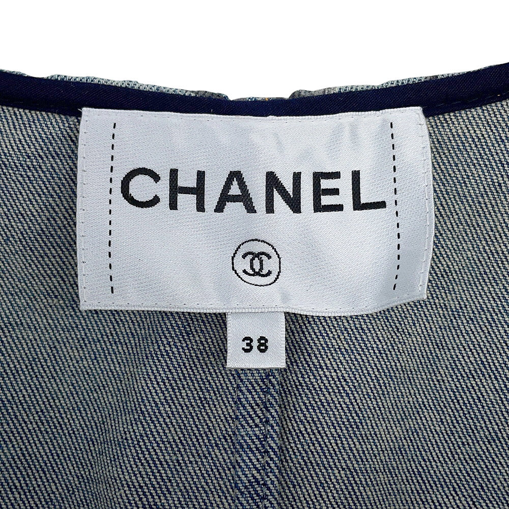 CHANEL Collarless denim jacket Size 38 BlueP70737 94% Cotton, 4% Elastopolyester, 2% Elastane