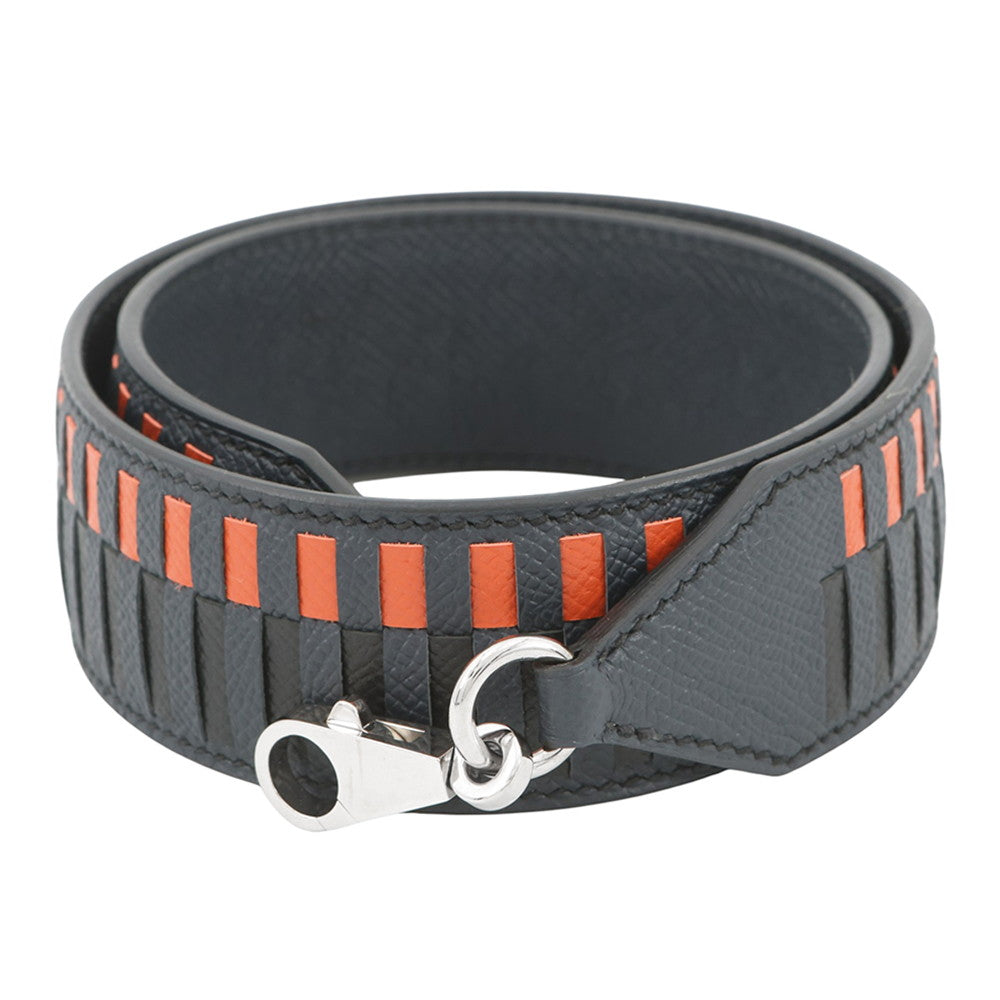 HERMES Bandouliere Tressage de Cuir Blue/Orange/Black Epsom