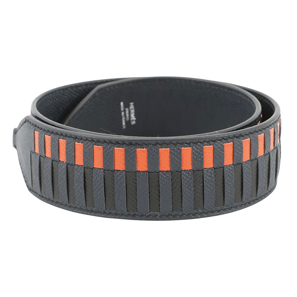 HERMES Bandouliere Tressage de Cuir Blue/Orange/Black Epsom