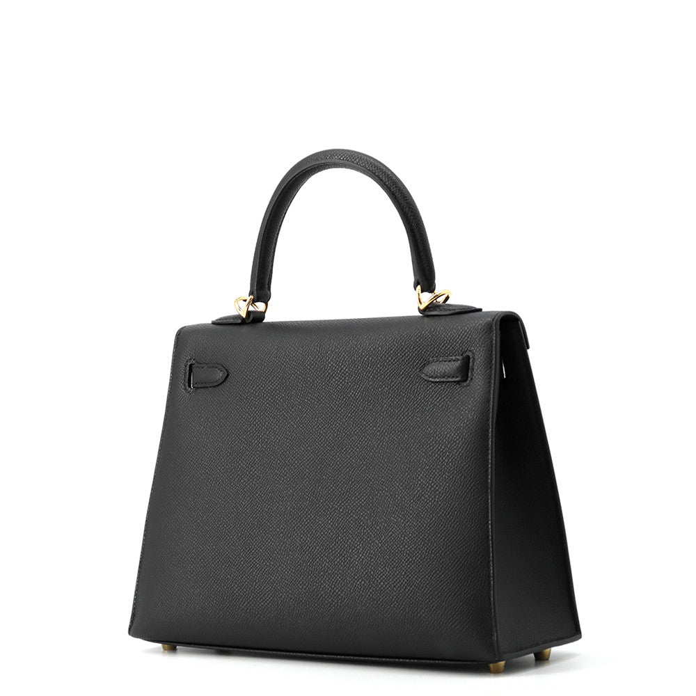 HERMES Kelly Sellier Black Epsom Size 25