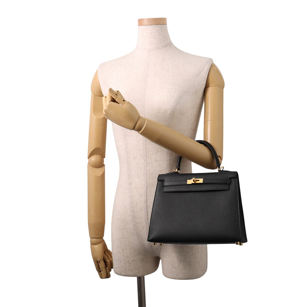 HERMES Kelly Sellier Black Epsom Size 25