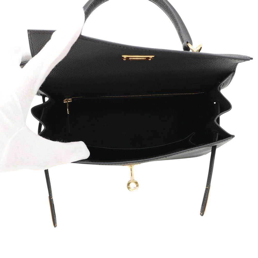 HERMES Kelly Sellier Black Epsom Size 25