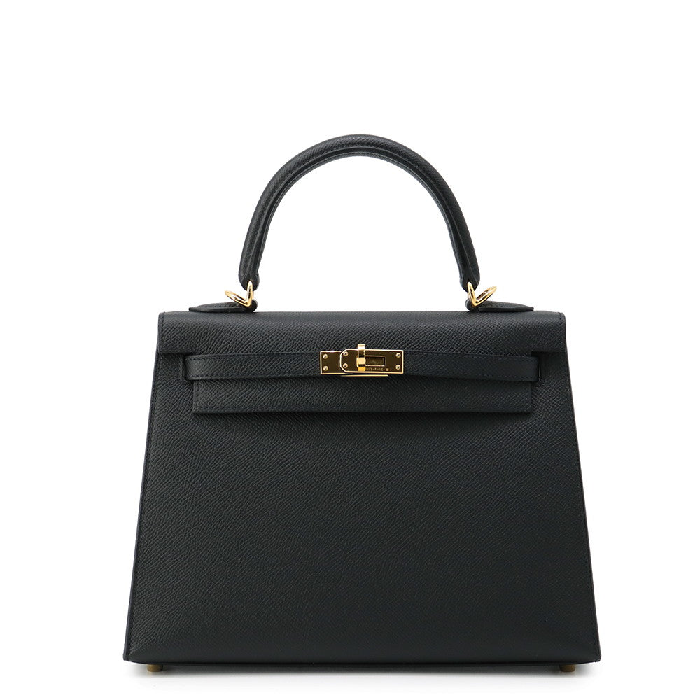 HERMES Kelly Sellier Black Epsom Size 25