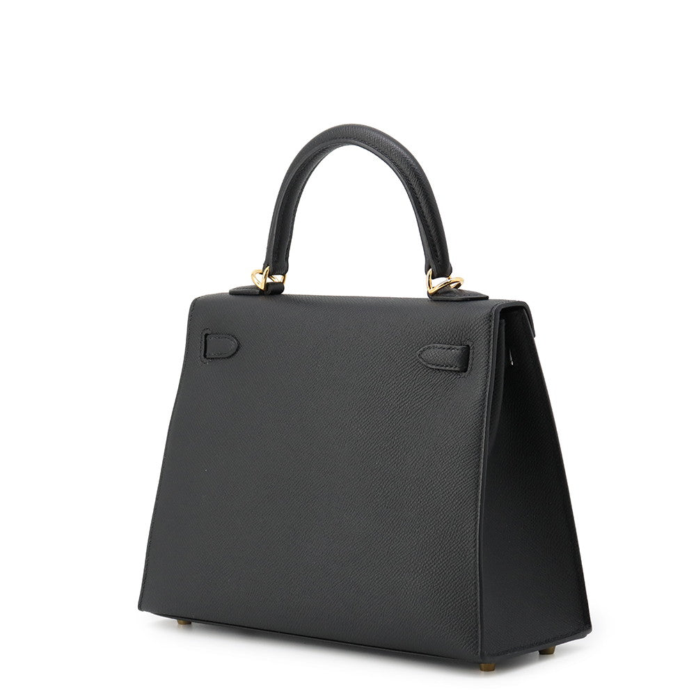 HERMES Kelly Sellier Black Epsom Size 25