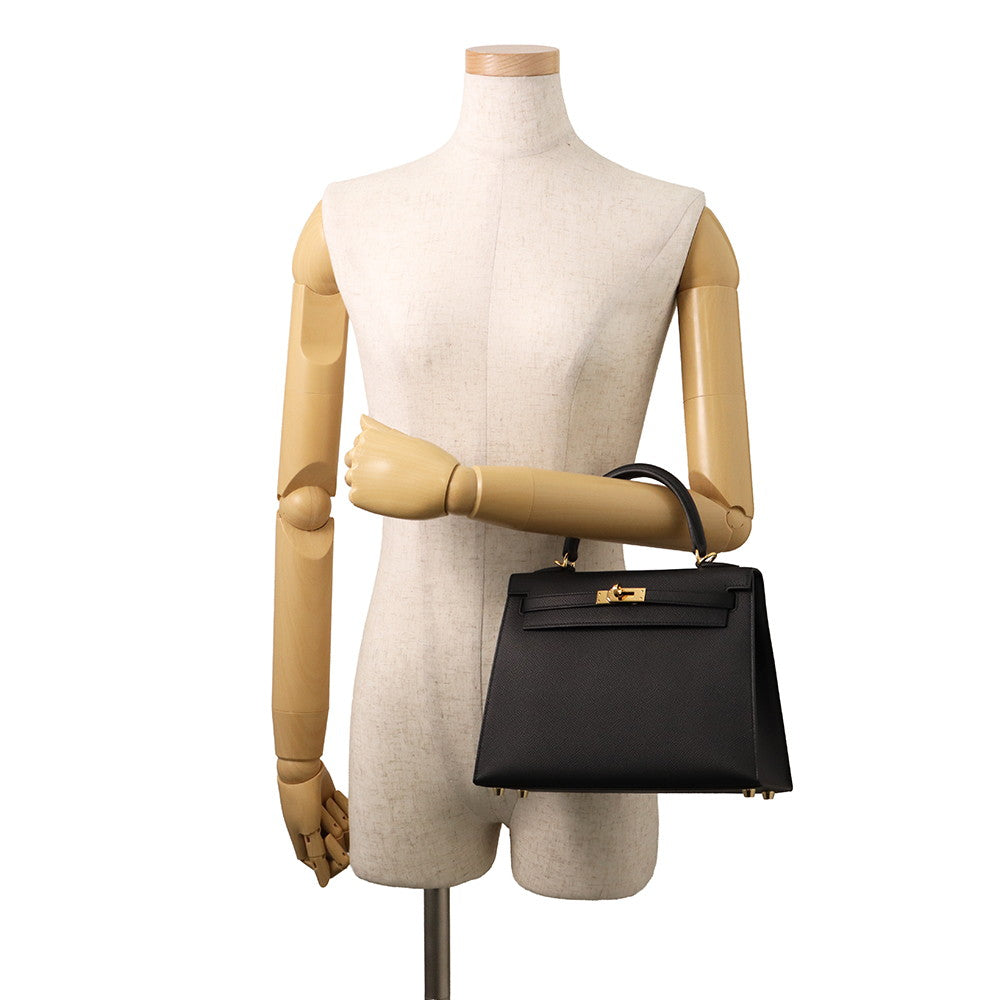 HERMES Kelly Sellier Black Epsom Size 25
