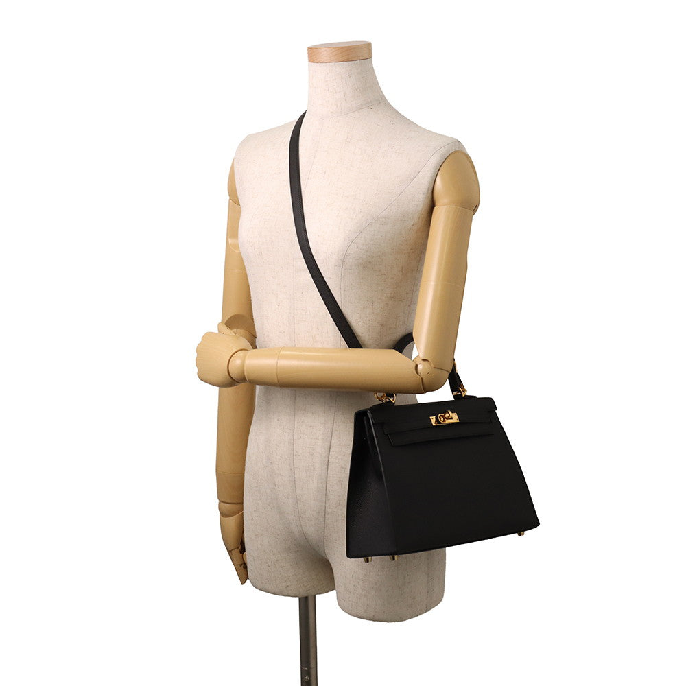 HERMES Kelly Sellier Black Epsom Size 25