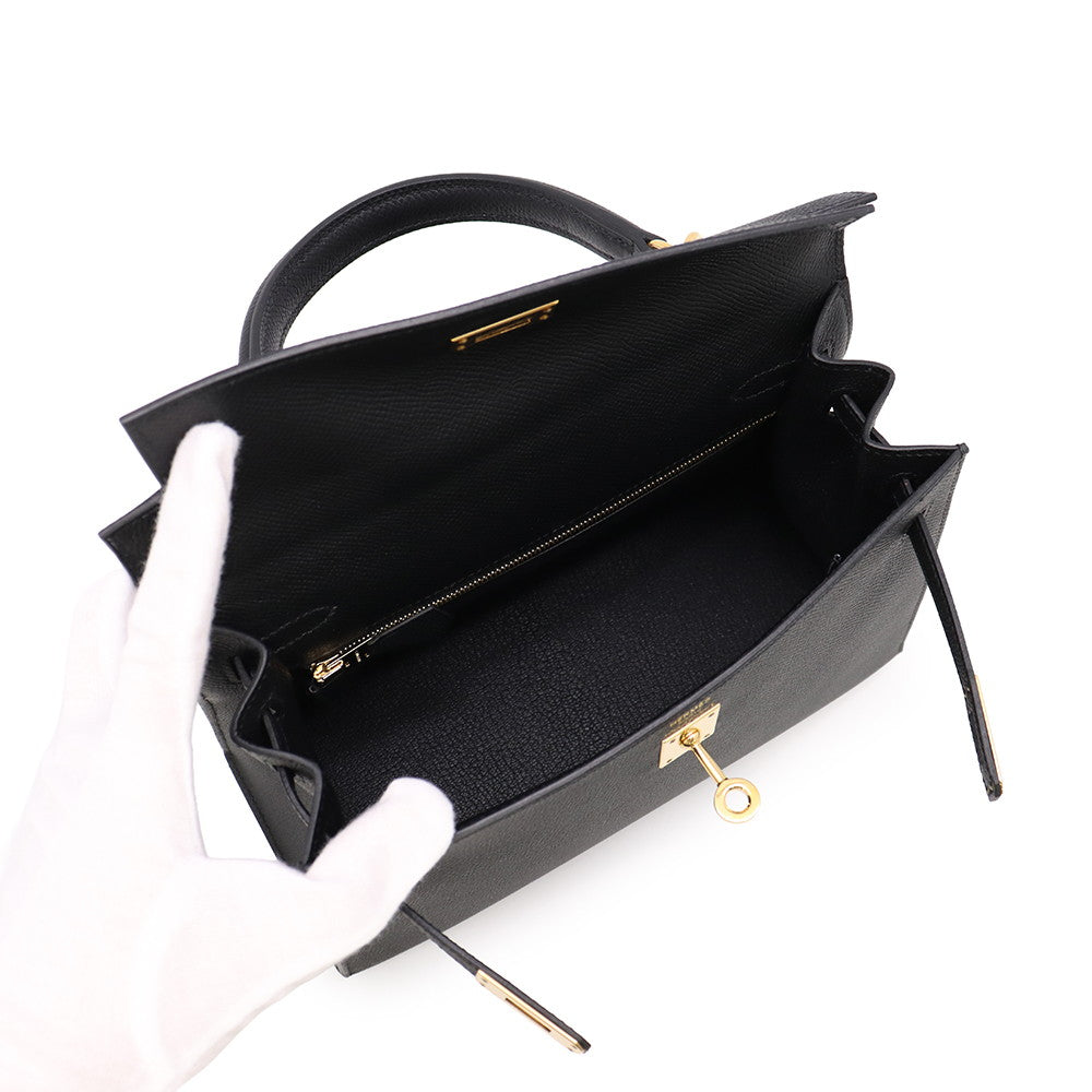 HERMES Kelly Sellier Black Epsom Size 25