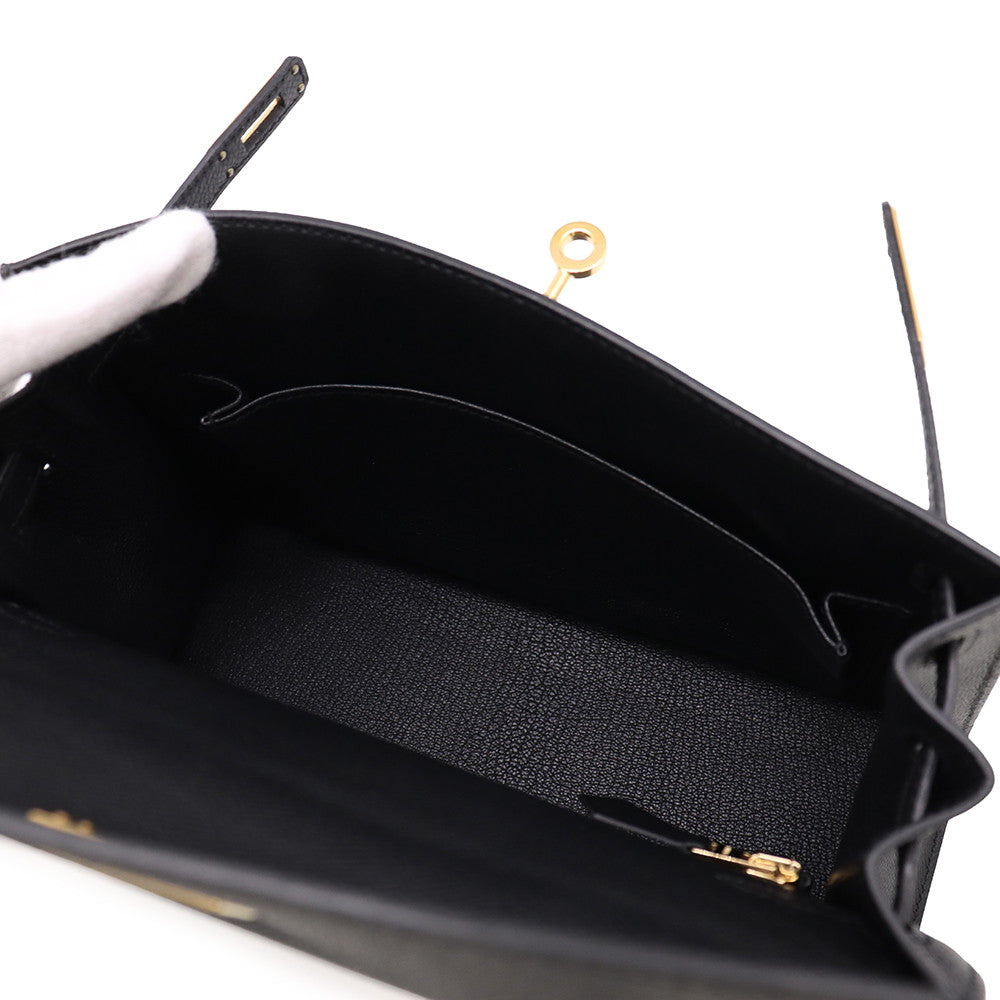 HERMES Kelly Sellier Black Epsom Size 25