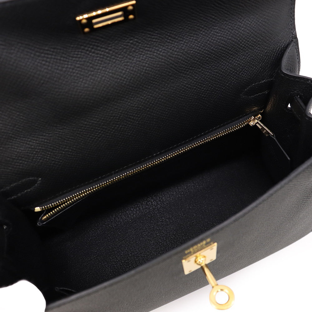 HERMES Kelly Sellier Black Epsom Size 25