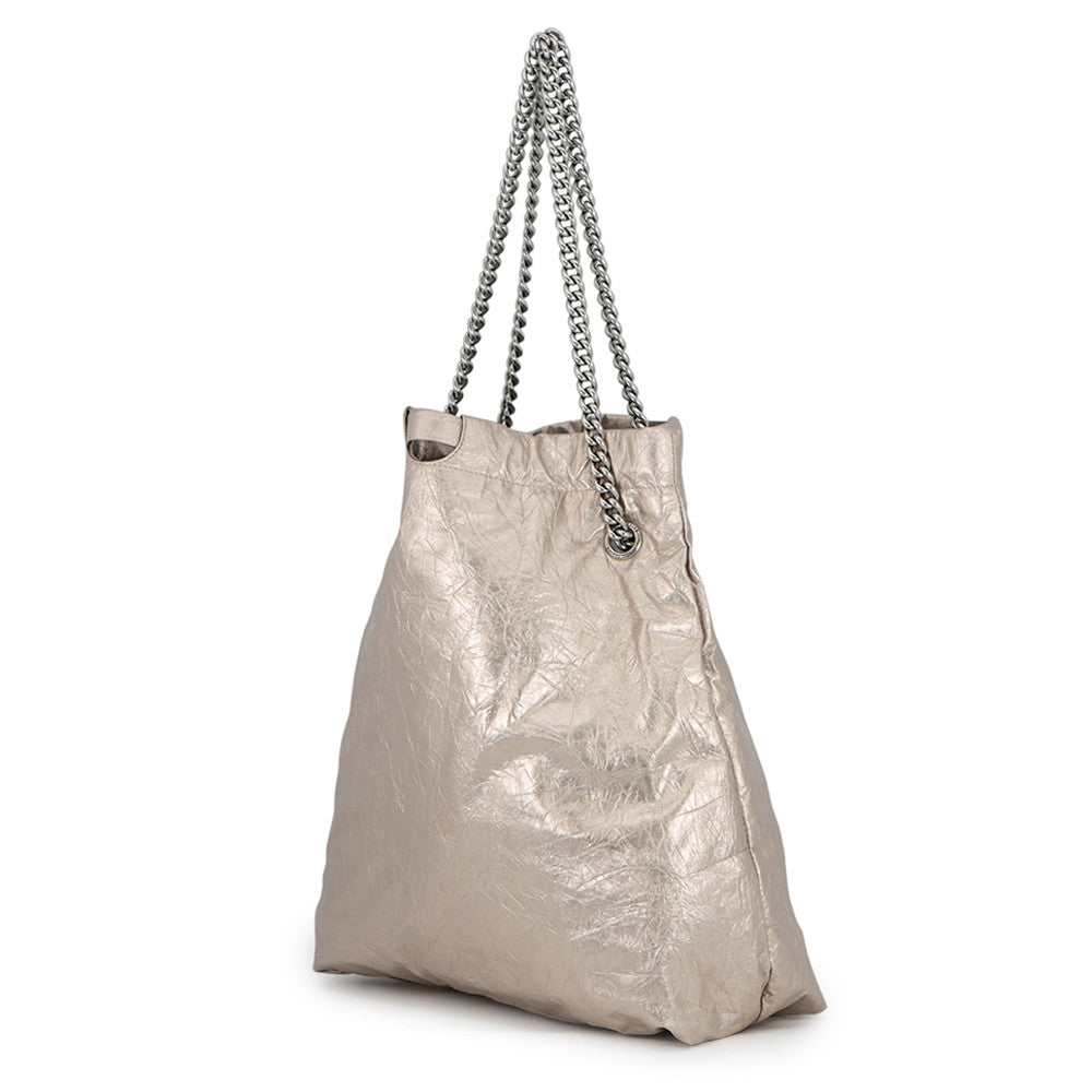 BALENCIAGA Crash Tote Bag MetalicBeige742941 Leather Size Medium
