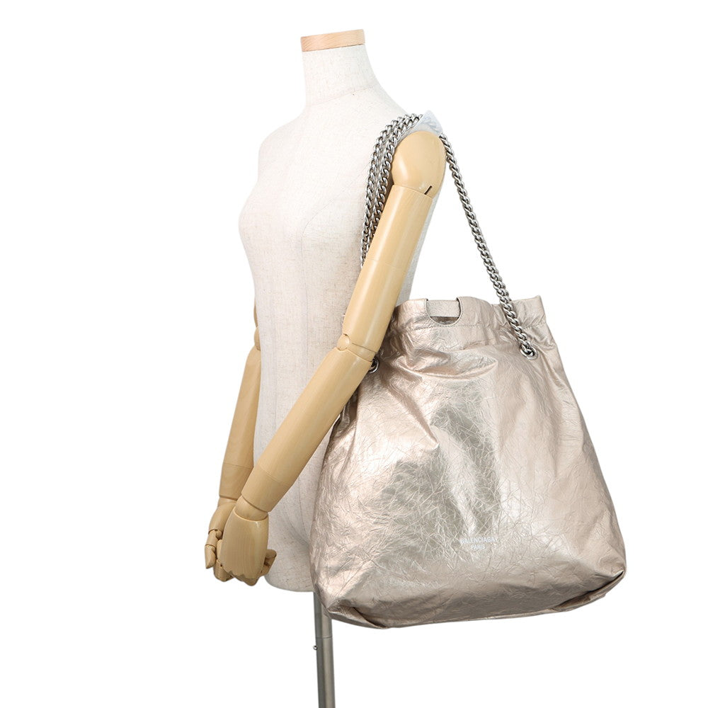 BALENCIAGA Crash Tote Bag MetalicBeige742941 Leather Size Medium