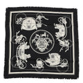 HERMES Carre H EX-LIBRIS Fringe Size 80 Black/White Silk100%