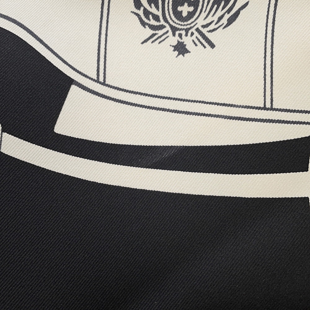 HERMES Carre H EX-LIBRIS Fringe Size 80 Black/White Silk100%