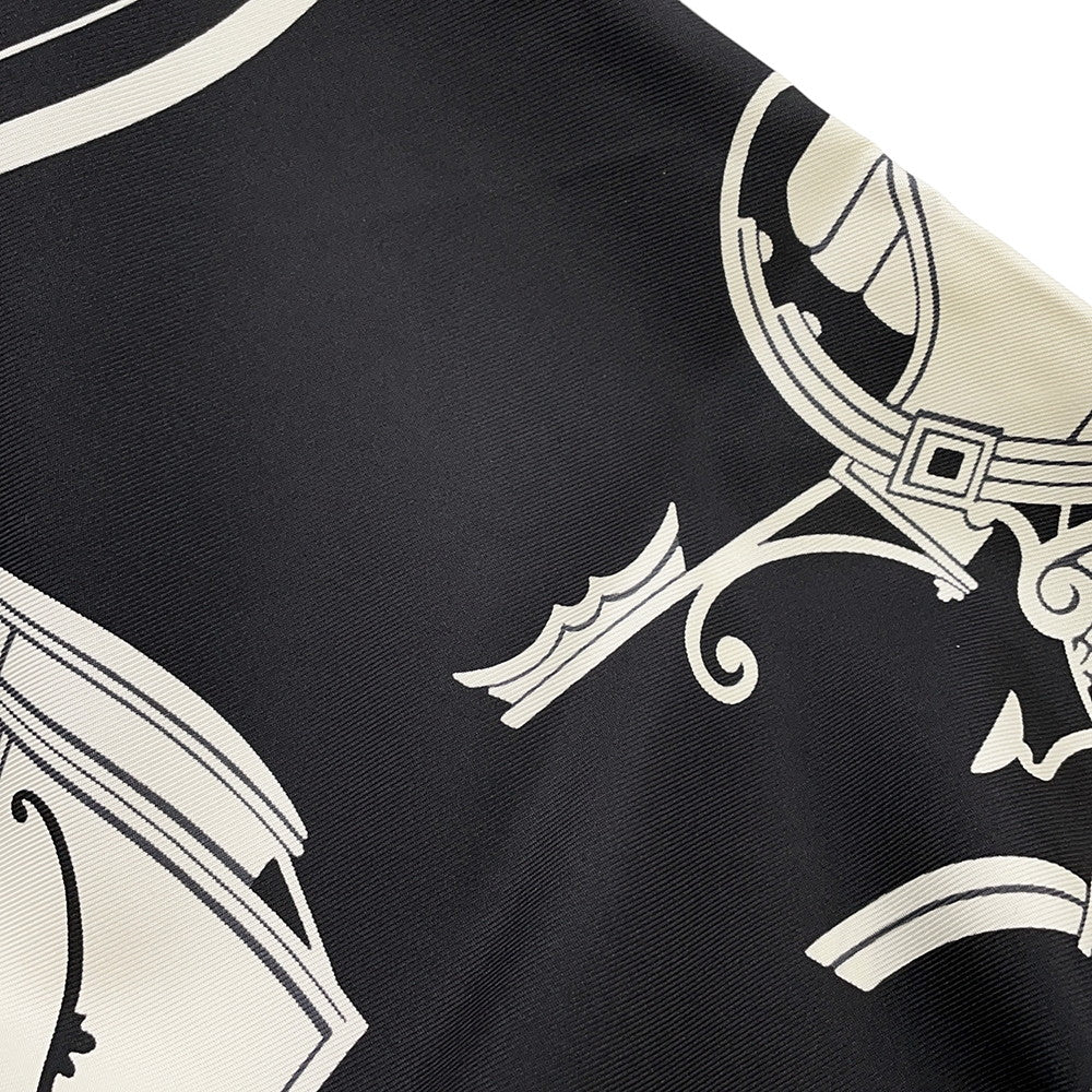 HERMES Carre H EX-LIBRIS Fringe Size 80 Black/White Silk100%