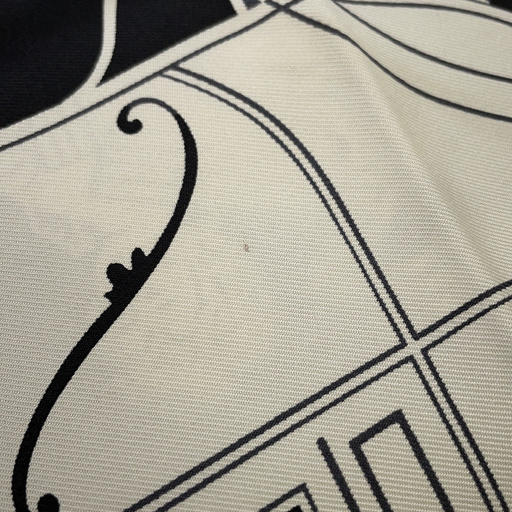HERMES Carre H EX-LIBRIS Fringe Size 80 Black/White Silk100%