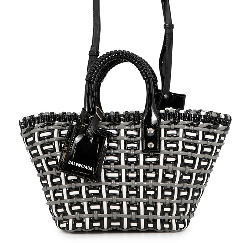 BALENCIAGA Bistro Basket Bag Black/Gray/White671342 Patent Leather Size XS